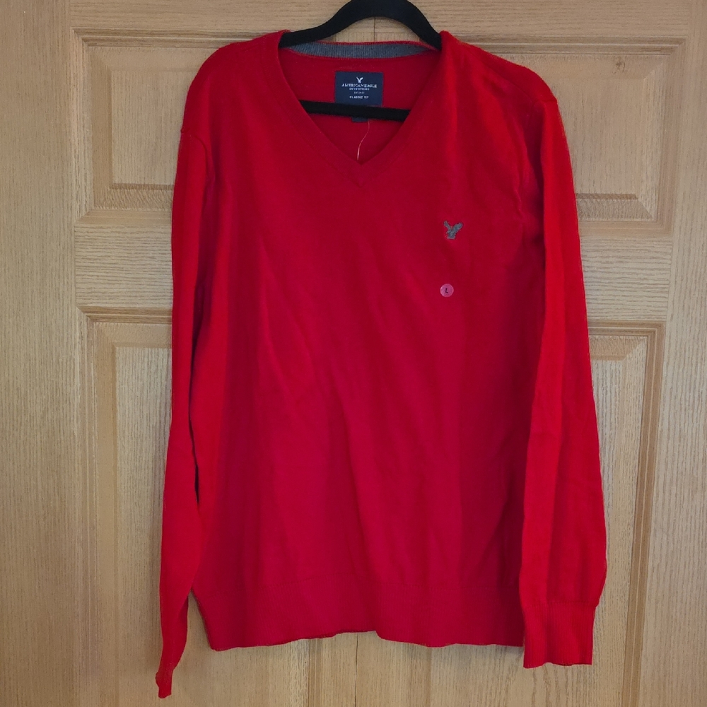 American Eagle Outfitters Bright‎ Red V-Neck Sweater Mens Large